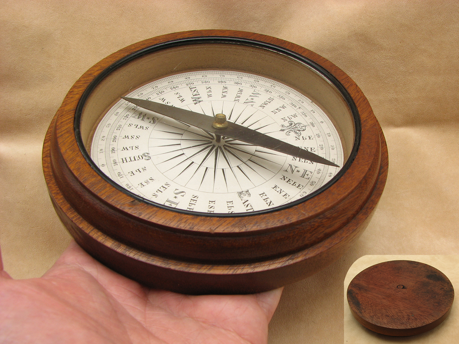 Late 19th century Francis Barker oak cased desktop compass
with Trademark London logo